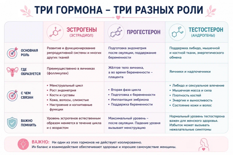 Эстрогены, прогестерон и тестостерон: основные роли женских гормонов