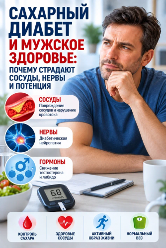 Сахарный диабет и мужское здоровье: влияние на сосуды, нервы и потенцию