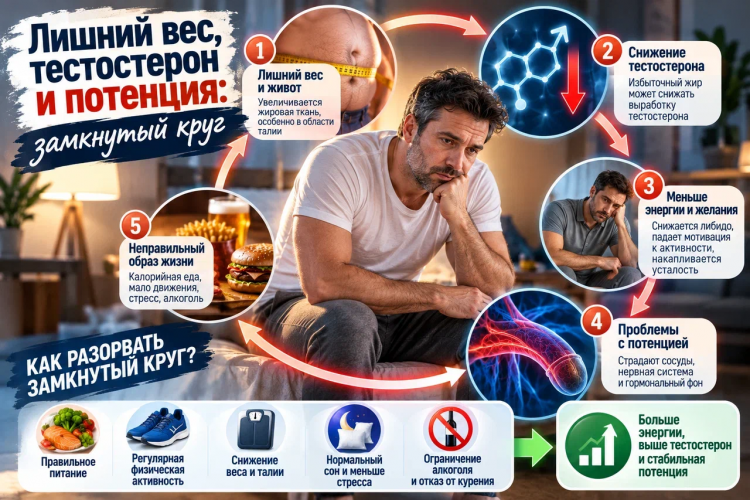 Как лишний вес влияет на тестостерон и потенцию: факторы риска и изменение образа жизни