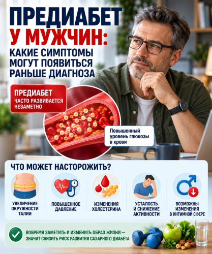 Предиабет у мужчин: возможные признаки, увеличение талии и метаболический риск