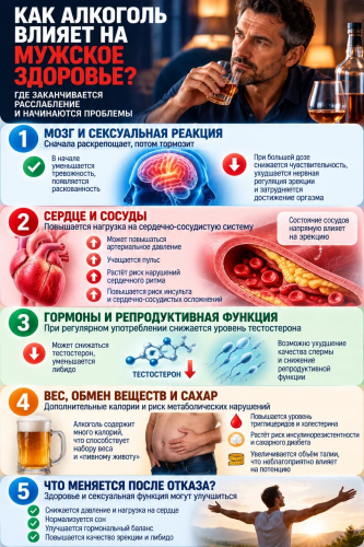 Как алкоголь влияет на эрекцию, сосуды, тестостерон и обмен веществ